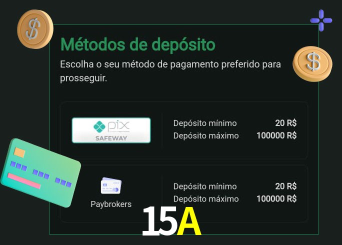 O cassino 15A oferece uma grande variedade de métodos de pagamento